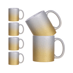 Set of 6 ceramic mugs 330 ml Glitter for printing - silver and gold
