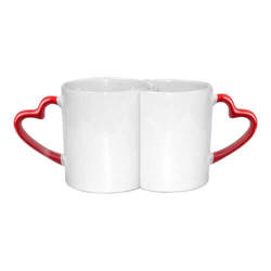 Two mugs with red, heart-shaped handle