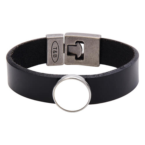 Leather bracelet with circlular plate - black Sublimation Black ...