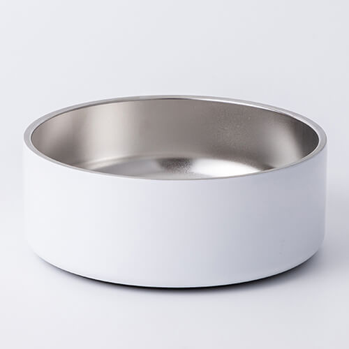 white stainless steel dog bowl