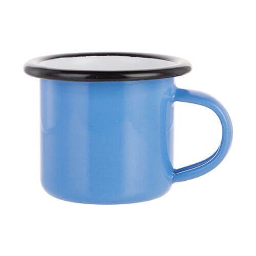 100 ml enamelled mug blue with black edge lining for thermo-transfer printing