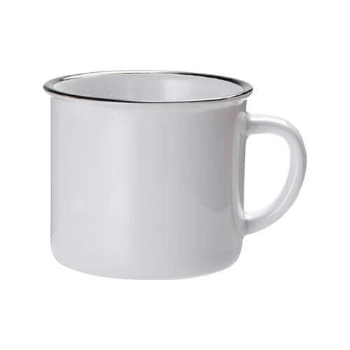 300 ml enamelled ceramic mug for sublimation printing - white with black lining on the edge