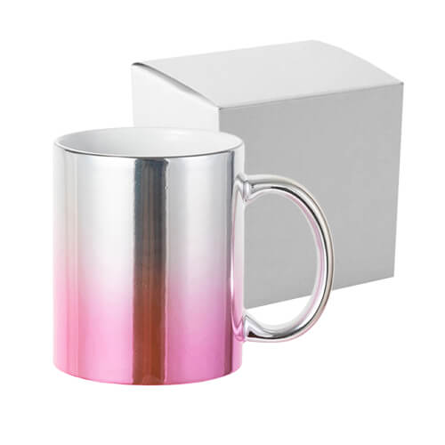 330 ml plated mug for sublimation - silver-pink gradient with a cardboard box