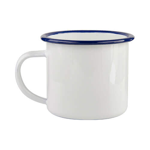 340 ml enamelled mug with blue edge lining for thermo-transfer printing