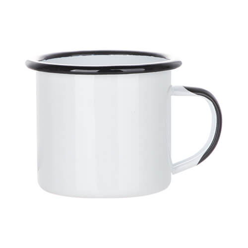 360 ml enamel mug with a black rim and a sublimation handle