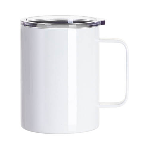400 ml stainless steel mug with a handle and a lid for sublimation - white