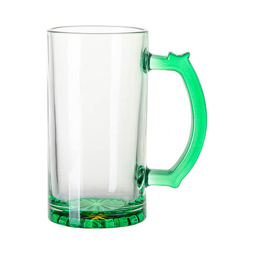 470 ml glass mug for sublimation - green handle and bottom
