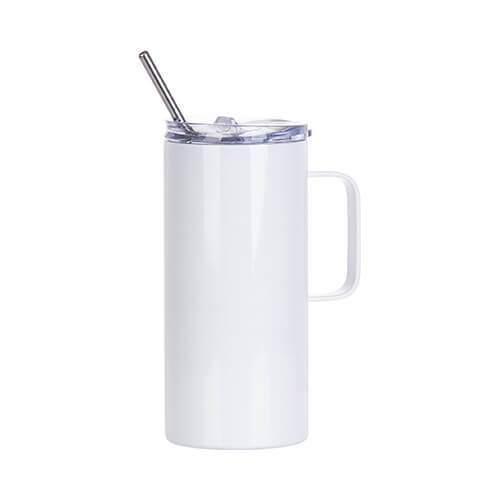 480 ml tumbler with handle and sublimation straw - white