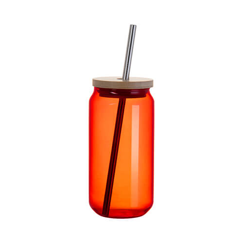 550 ml glass with a straw and a bamboo lid for sublimation - orange