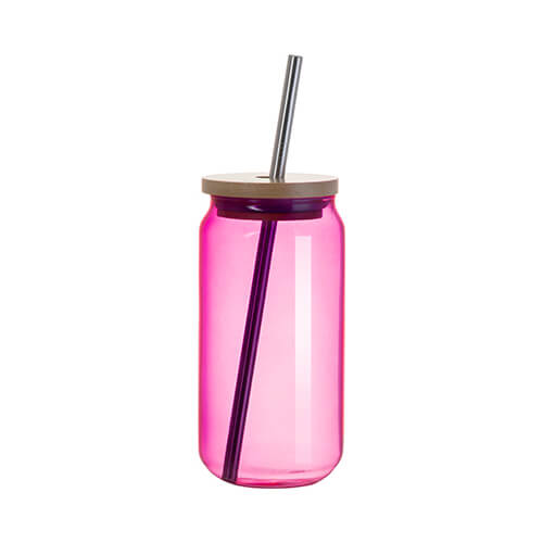 550 ml glass with a straw and a bamboo lid for sublimation - purple