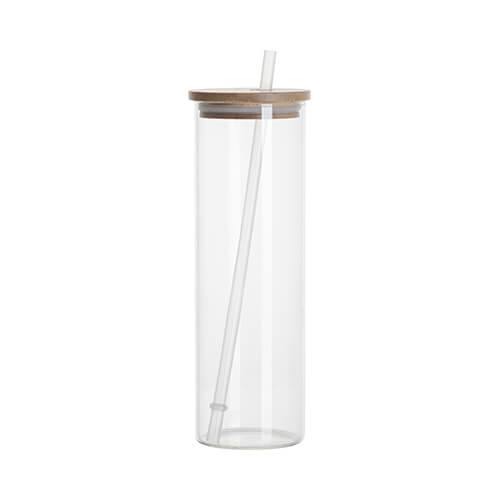 600 ml glass mug with a bamboo lid and a straw for sublimation