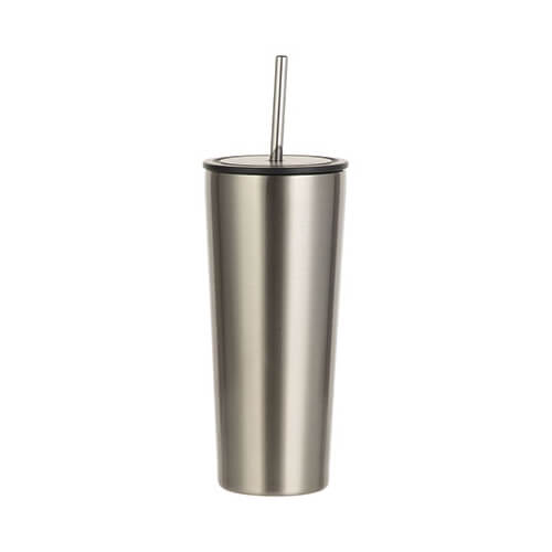 650 ml stainless steel thermal tumbler with sublimation straw - silver