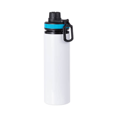 850 ml white aluminum water bottle with a screw cap and a blue insert for sublimation