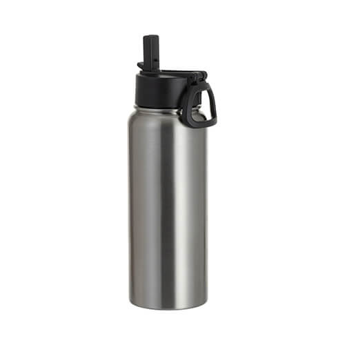 900 ml water bottle with a wide mouthpiece and a foldable sublimation handle - silver
