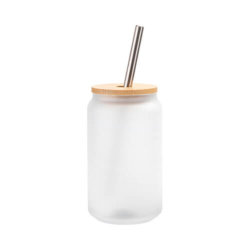 A 400 ml frosted glass with a straw and a bamboo lid for sublimation 