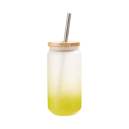 A 550 ml frosted glass with a straw and a bamboo lid for sublimation - lime gradient