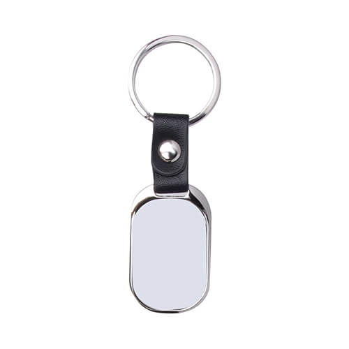 A metal keychain for sublimation keys - a oval on a black strap