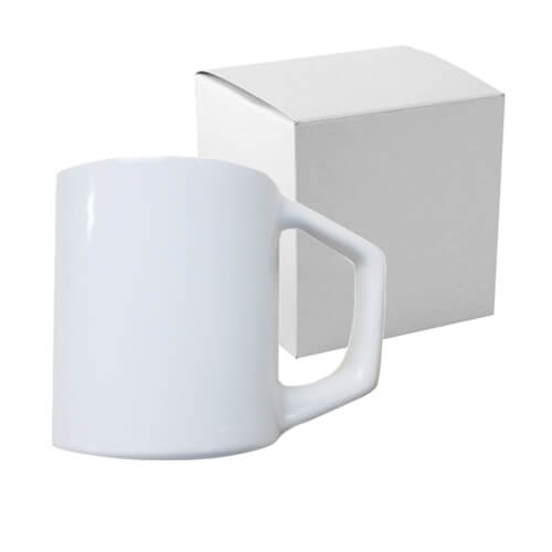 A mug with a square handle for Sublimation with a cardboard box
