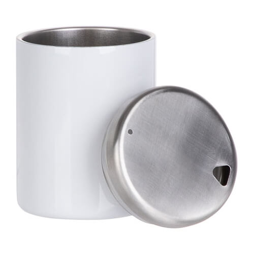 A mug without a handle 300 ml made of stainless steel with a lid for sublimation - white