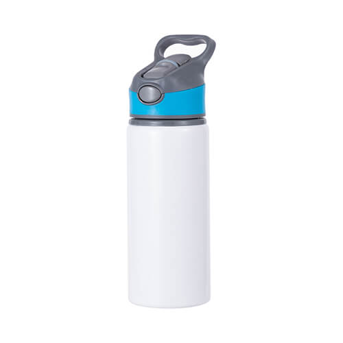 Aluminum water bottle 650 ml white with a screw cap with a blue insert for sublimation