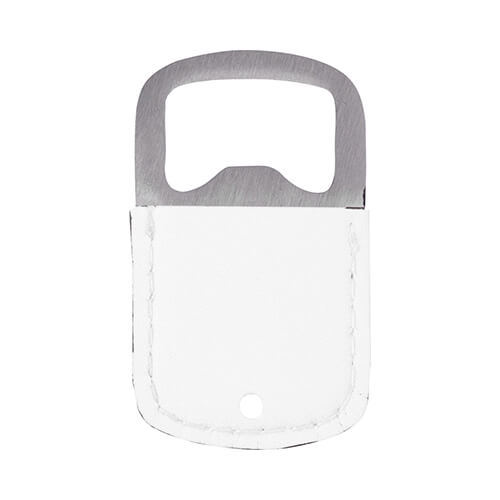 Bottle opener 3.2 x 5.2 cm in steel and leather for sublimation - White