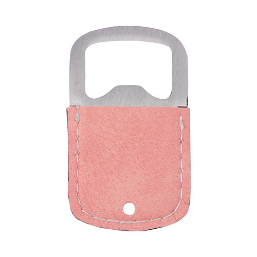 Bottle opener 3.2 x 5.2 cm in steel and leather for sublimation - pink