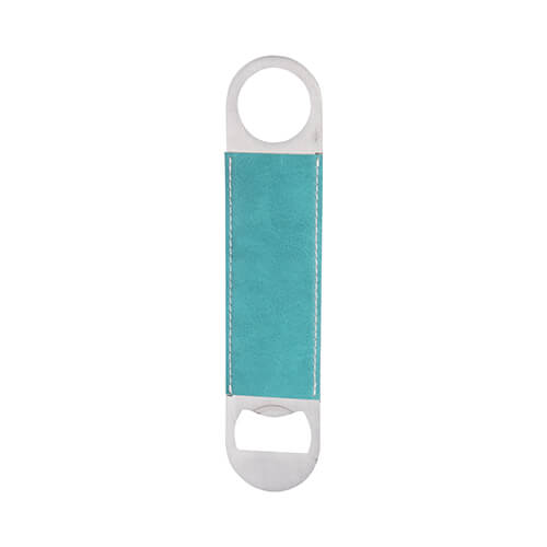 Bottle opener 4 x 17.7 cm in steel and leather for sublimation - green