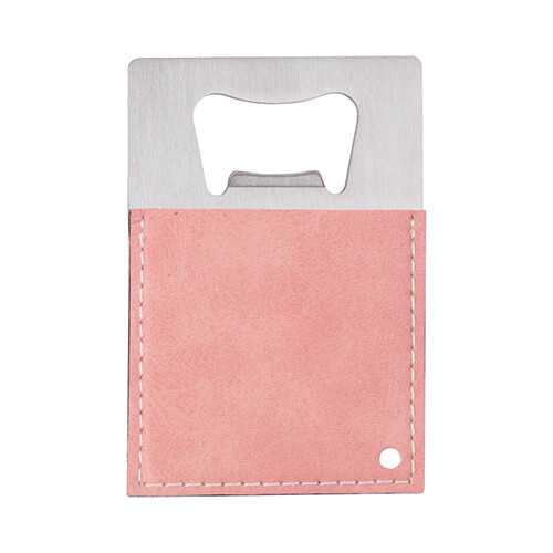 Bottle opener 5,5 x 8,5 cm in steel and leather for sublimation - pink