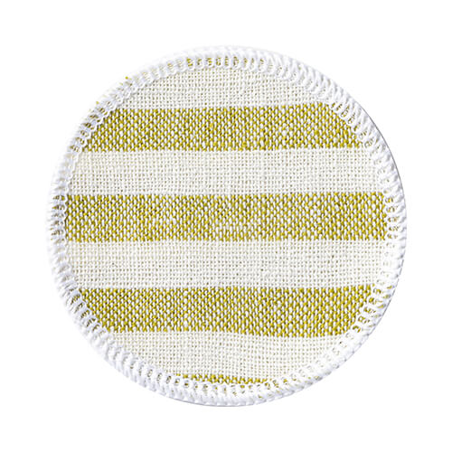 Canvas cup coaster Ø 10 cm cream with light green stripes for sublimation