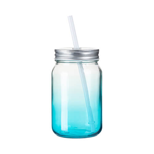 Glass Mason Jar 450 ml mug without a handle for sublimation - light blue gradient