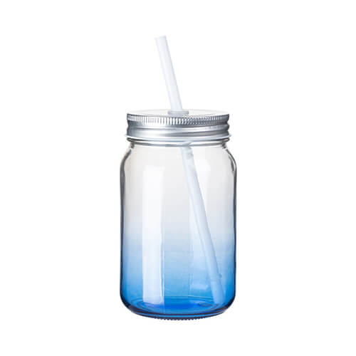 Glass Mason Jar 450 ml mug without a handle for sublimation - navy blue gradient