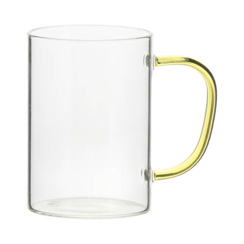 Glass with a yellow handle for sublimation 360 ml
