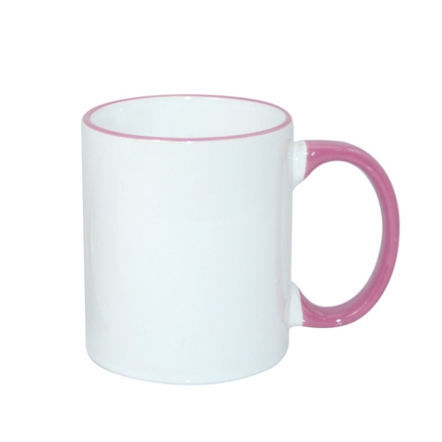 JS Coating mug 330 ml with pink handle Sublimation Thermal Transfer