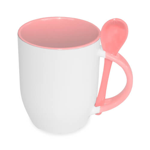 JS-Coating mug with spoon pink Sublimation Thermal Transfer