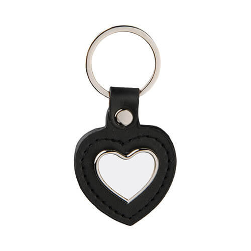 Leather and metal pendant for sublimation - the heart - black