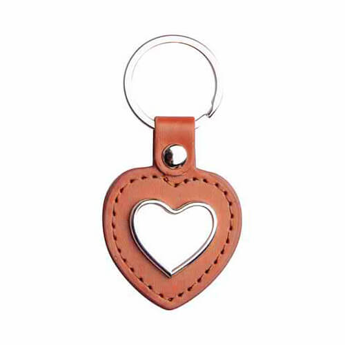 Leather and metal pendant for sublimation - the heart - brown