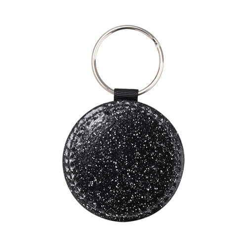 Leather key ring with glitter for sublimation - black circle