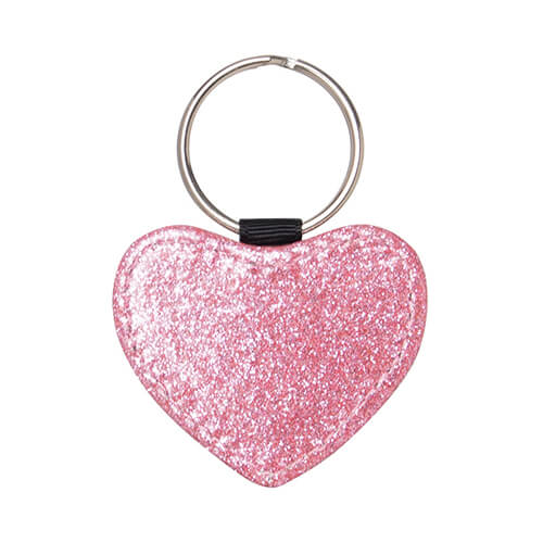 Leather key ring with glitter for sublimation - pink heart