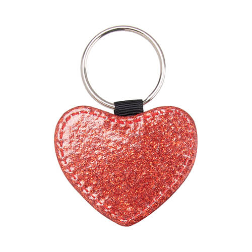 Leather key ring with glitter for sublimation - red heart