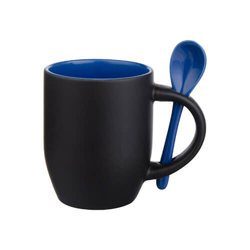 Magic mug with a spoon for sublimation printing - black mat with blue interior