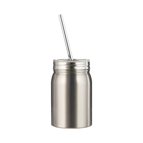 Mason Jar 500 ml mug with a straw sublimation - silver