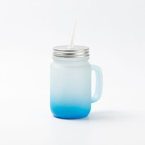 Mason Jar frosted glass mug for sublimation - light blue gradient