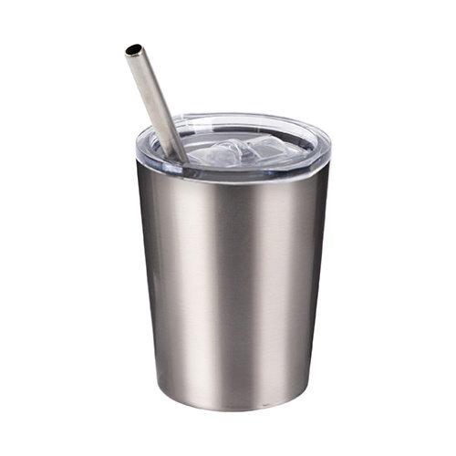 Metal mug 240 ml for milk with a straw for sublimation - silver
