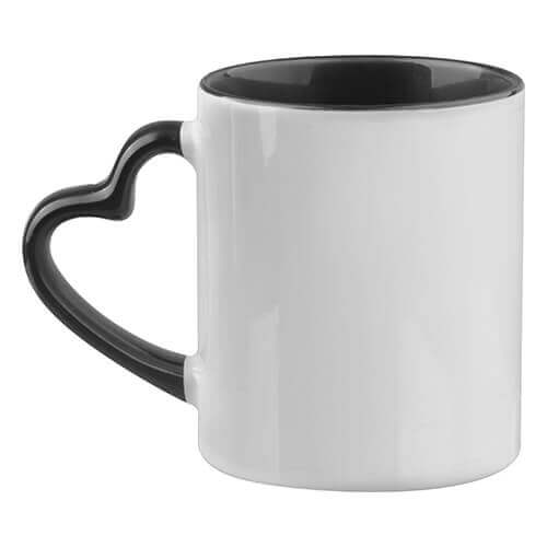 Mug Funny with heart-shaped handle - black