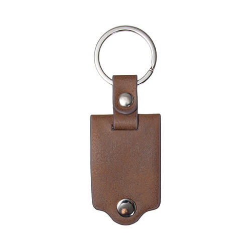 Rectangular metal keyring in a leather cover for sublimation - brown