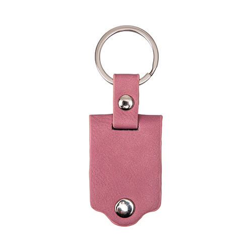 Rectangular metal keyring in a leather cover for sublimation - pink