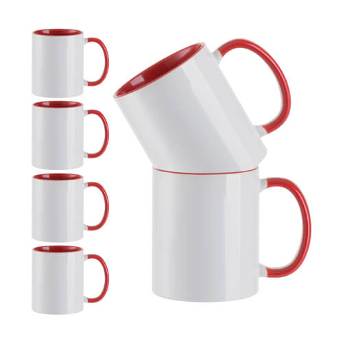 Set of 6 - 330 ml A+ cups with red interior and sublimation handle