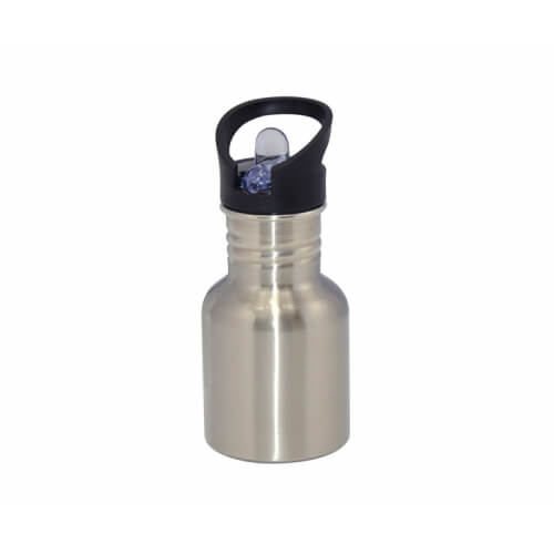 Silver bicycle water bottle with mouthpiece and straw 400 ml Sublimation Thermal Transfer