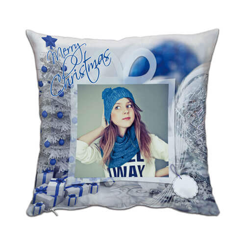 Two-colour satin cover 38 x 38 cm for sublimation printing - Blue XMAS