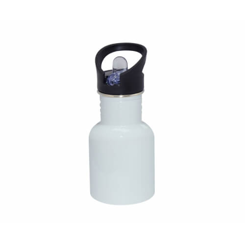White bicycle water bottle with mouthpiece and straw 400 ml Sublimation Thermal Transfer